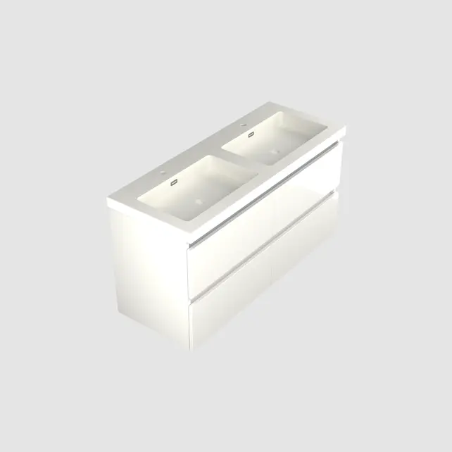 Wastafelonderkast Lepor Glans Wit 4-lades - 120x45x58cm - 2-uitsparingen