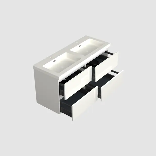 Wastafelonderkast Lepor Glans Wit 4-lades - 120x45x58cm - 2-uitsparingen