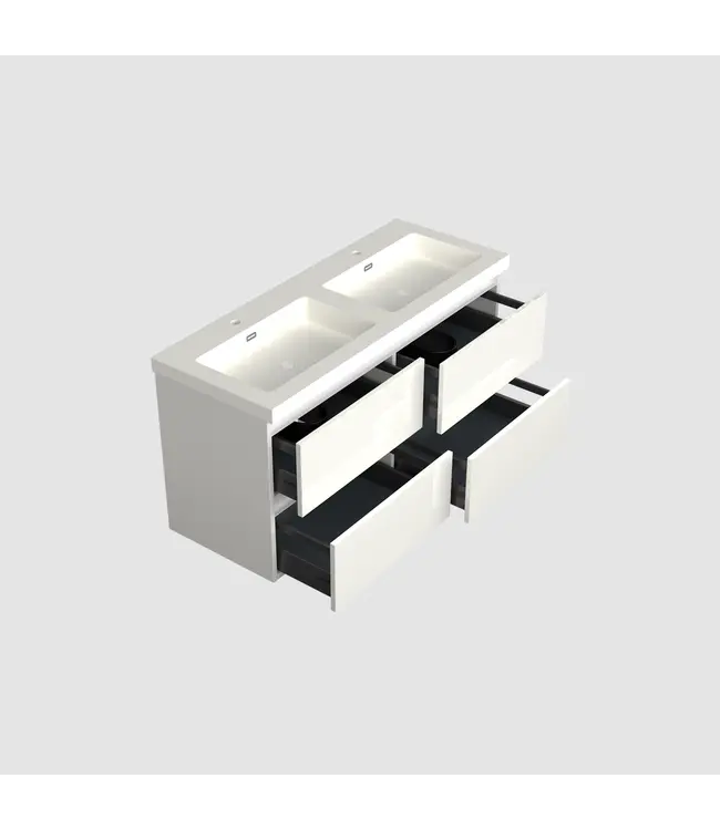 Wastafelonderkast Lepor Glans Wit 4-lades - 120x45x58cm - 2-uitsparingen