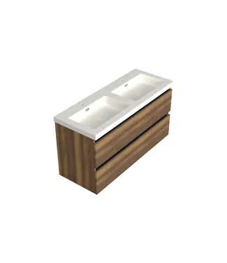 DutchLine Wastafelonderkast Hamilton Walnoot 4-lades - 120x45x58cm - 2-uitsparingen