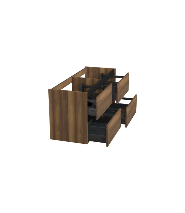 Wastafelonderkast Hamilton Walnoot 4-lades - 120x45x58cm - 2-uitsparingen