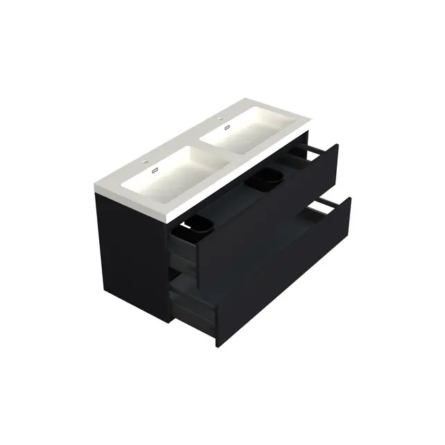 Wastafelonderkast Lumiere Mat Zwart 2-lades - 120x45x58cm - 2-uitsparingen