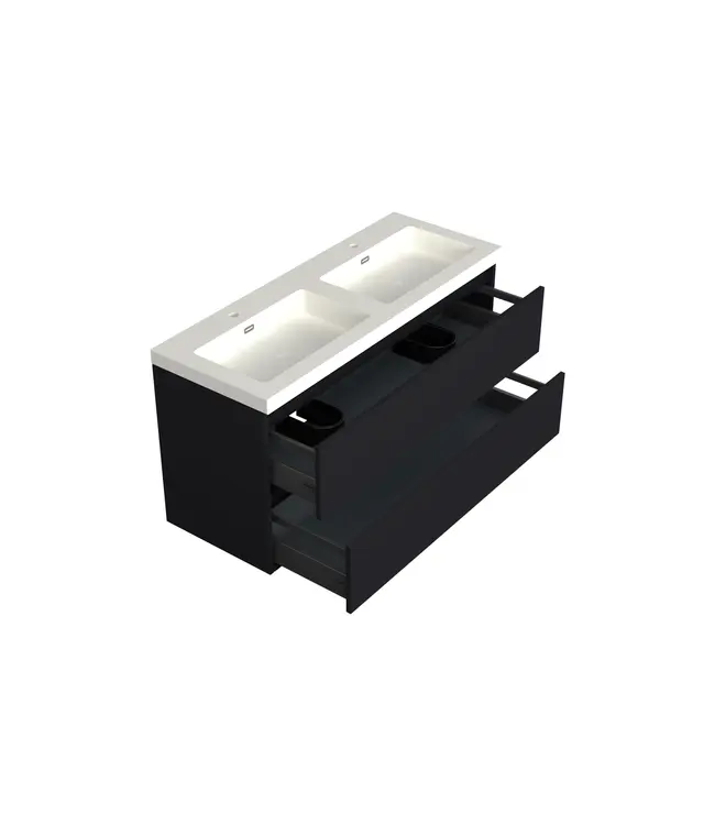 Wastafelonderkast Lumiere Mat Zwart 2-lades - 120x45x58cm - 2-uitsparingen