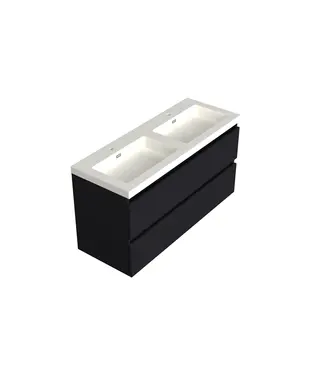 DutchLine Wastafelonderkast Lumiere Mat Zwart 2-lades - 120x45x58cm - 2-uitsparingen