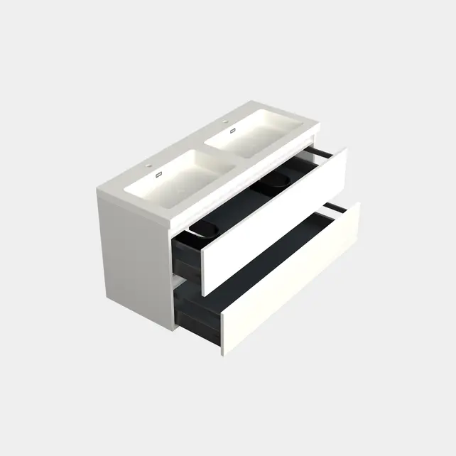 Wastafelonderkast Lepor Mat Wit 2-lades - 120x45x58cm - 2-uitsparingen