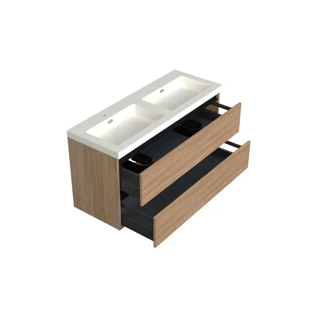 Wastafelonderkast Uludag Rustiek Eiken 2-lades - 120x45x58cm - 2-uitsparingen