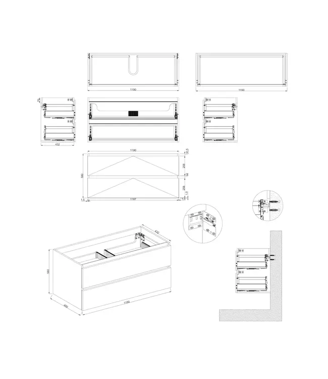 Wastafelonderkast Lumiere Mat Zwart Midden 1-uitsparing - 120x45x58cm