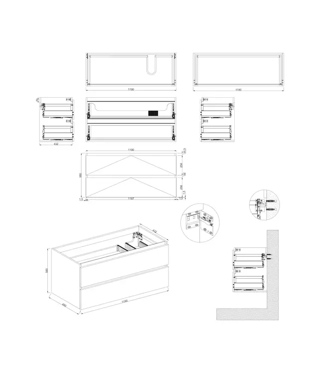 Wastafelonderkast Lepor Mat Wit Rechts - 120x45x58cm