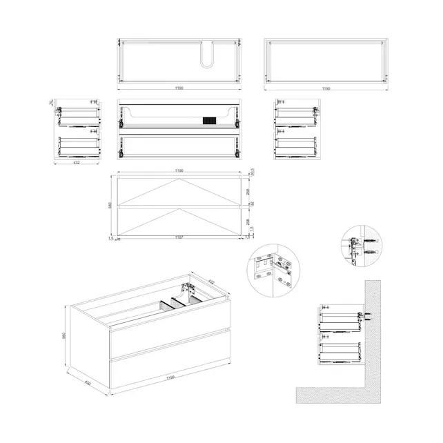 Wastafelonderkast Hamilton Walnoot Rechts - 120x45x58cm