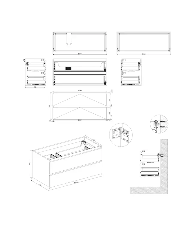 Wastafelonderkast Lepor Mat Wit Links - 120x45x58cm