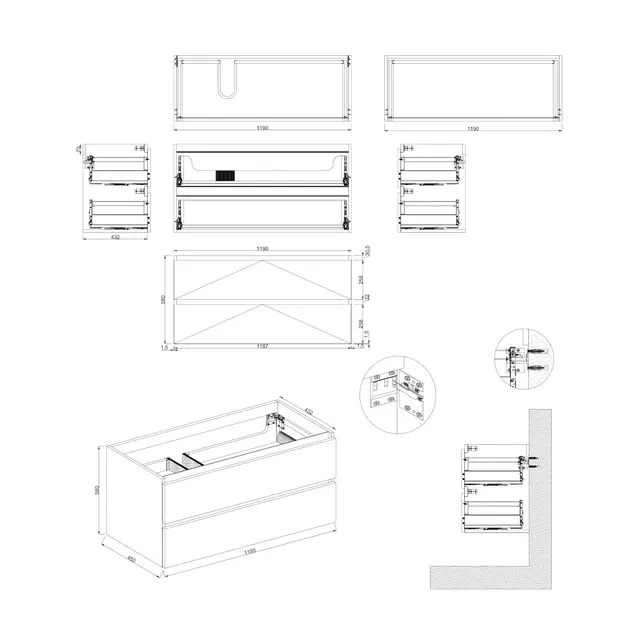 Wastafelonderkast Hamilton Walnoot Links - 120x45x58cm