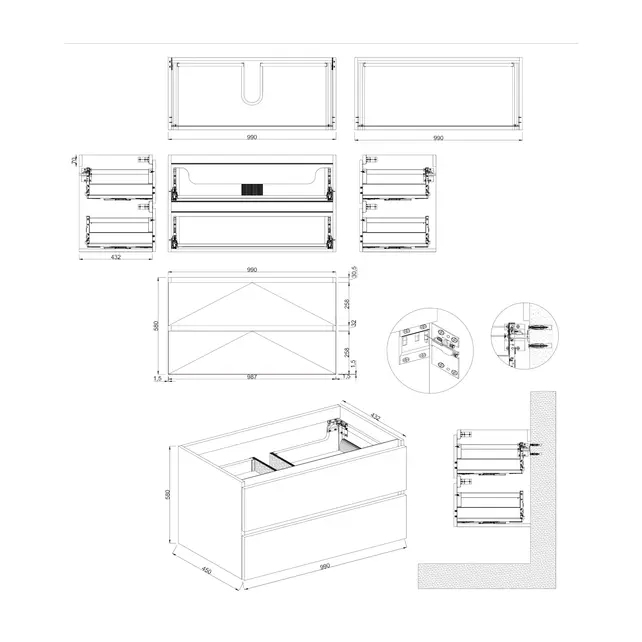 Wastafelonderkast Lumiere Mat Grijs - 100x45x58cm