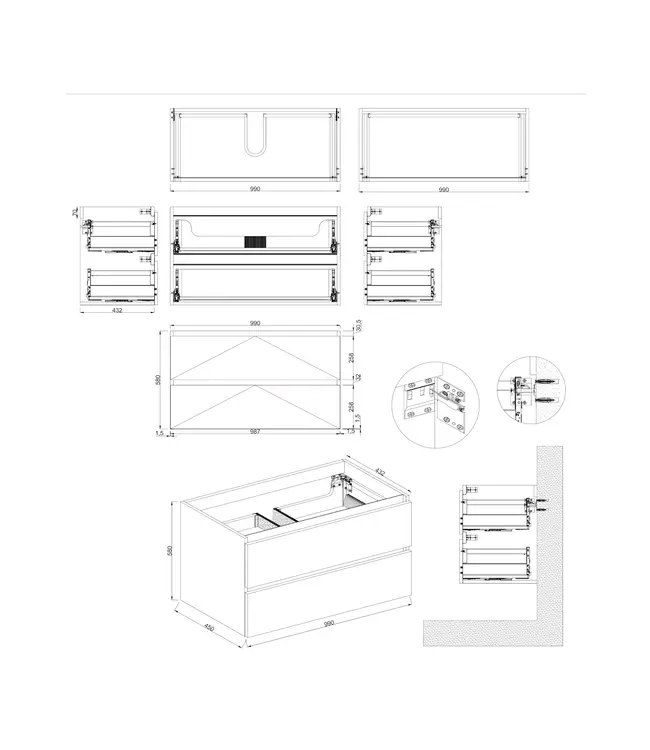 Wastafelonderkast Hamilton Walnoot - 100x45x58cm