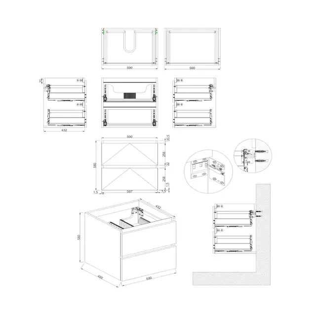 Wastafelonderkast Lepor Glans Wit - 60x45x58cm