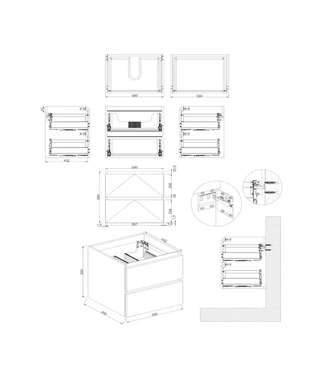 Wastafelonderkast Lepor Glans Wit - 60x45x58cm
