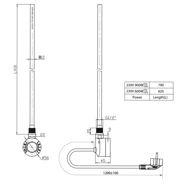 Verwarmingselement Vita met Wifi 600 Watt Zwart voor Elektrische radiator