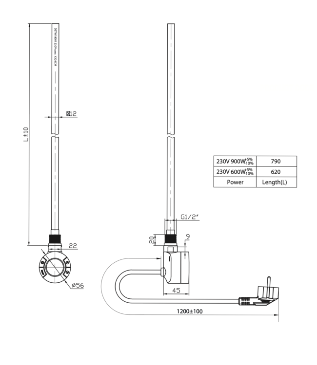 Verwarmingselement Vita met Wifi 900 Watt Zwart voor Elektrische radiator