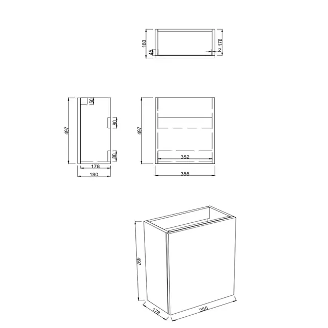 Toiletmeubel Lumiere Mat Zwart 36x50cm