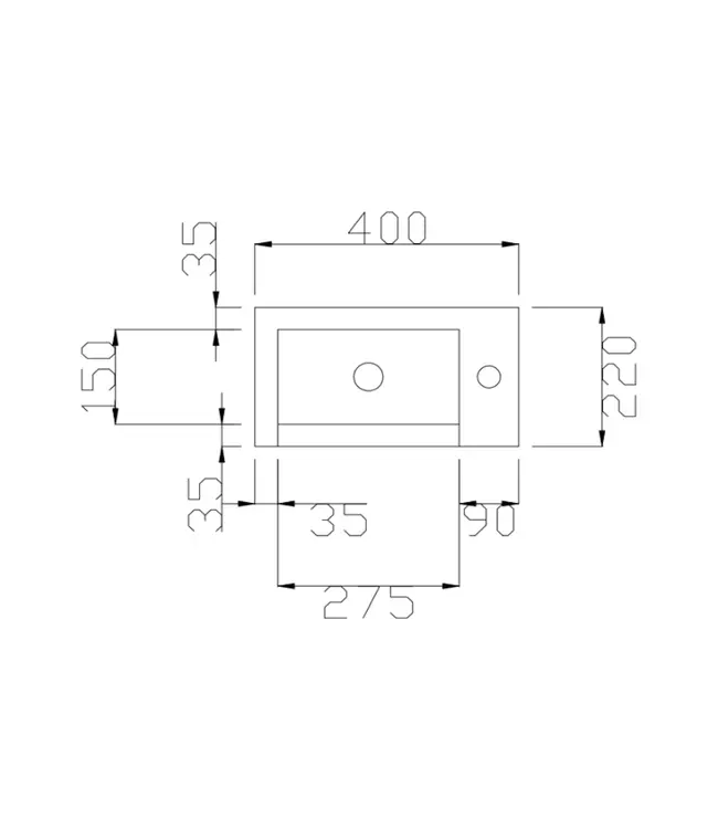 Fontein Glans Wit DutchLine Atlanta 40x22cm met kraangat L/R