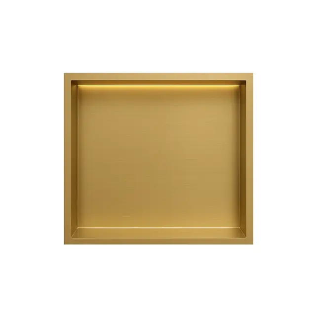 Inbouwnis badkamer met led-licht 30x30x7cm Geborsteld messing Goud
