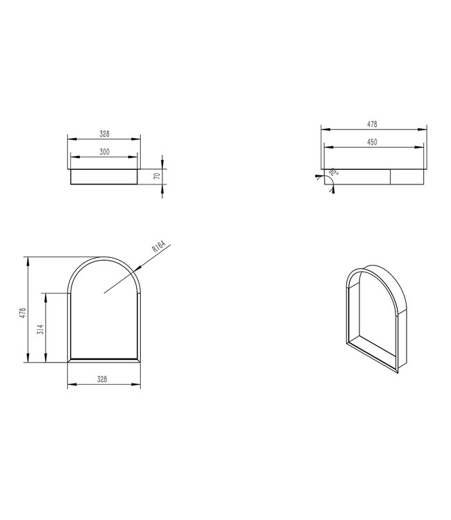 Inbouw badkamer Nis Demis Ovaal 30x30x7cm Mat Zwart