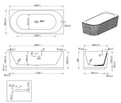 Halfvrijstaand Hoekbad Rechts met ribbels – Rivi Mat Wit 180x80cm - 21.3688