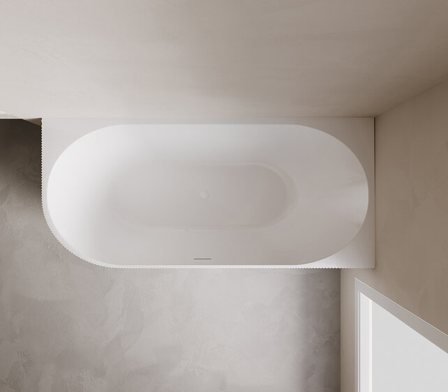 Halfvrijstaand Hoekbad Rechts met ribbels – Rivi Mat Wit 180x80cm - 21.3688