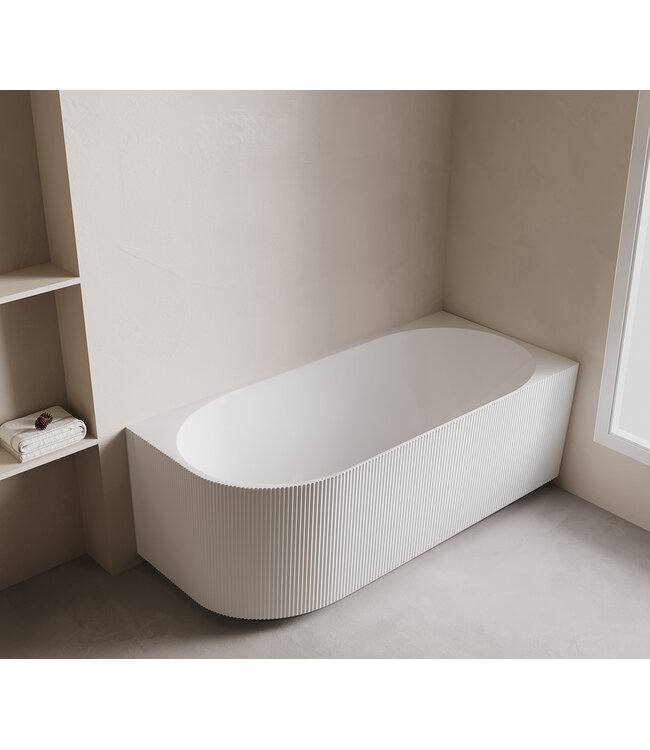 Halfvrijstaand Hoekbad Rechts met ribbels – Rivi Mat Wit 180x80cm - 21.3688