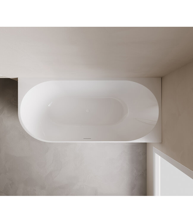 Halfvrijstaand Hoekbad Rechts met ribbels – Rivi Glans Wit 180x80cm - 21.3686