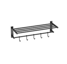 Handdoekrek met haken Domo Mat Zwart 58x20cm