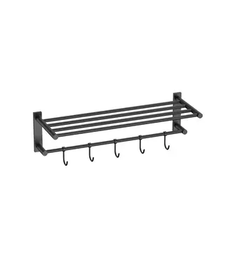 DutchLine Handdoekrek met haken Domo Mat Zwart 58x20cm