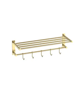 DutchLine Handdoekrek met haken Domo Geborsteld Messing Goud 58x20cm