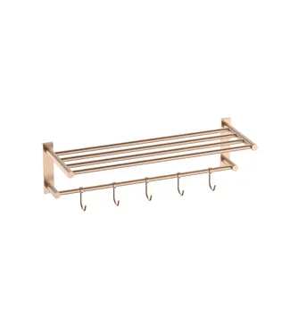 DutchLine Handdoekrek met haken Domo Geborsteld brons koper 58x20cm