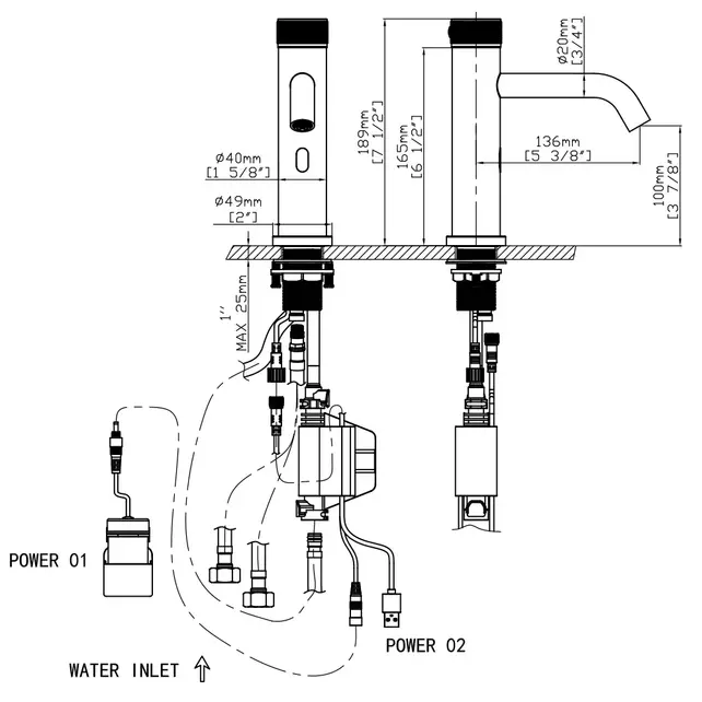 Kraan met sensor Warm/Koud S-Grip Geborsteld Staal - Elektrisch e/o Batterij