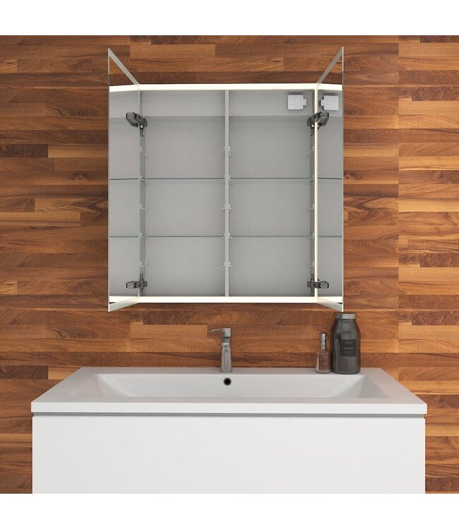 Spiegelkast met LED_verlichting Quatro 80x70x13cm met Stopcontact