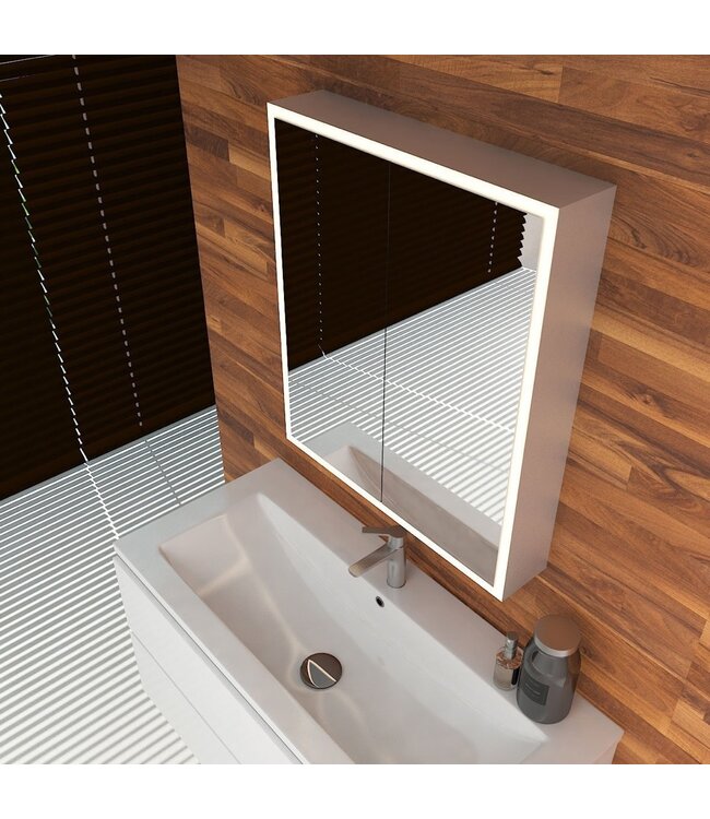 Spiegelkast met LED_verlichting Quatro 80x70x13cm met Stopcontact