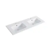 Wastafel 120cm dubbele wasbak wit Keramiek met Kraangaten – Dutchline OVI