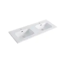 Wastafel 120cm dubbele wasbak wit Keramiek met Kraangaten – Dutchline OVI