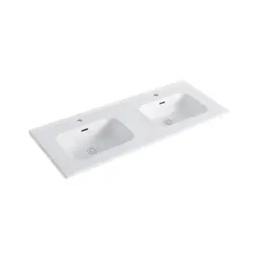 Wastafel 120cm dubbele wasbak wit Keramiek met Kraangaten – Dutchline OVI
