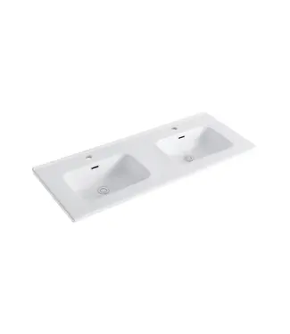 DutchLine Wastafel 120cm dubbele wasbak wit Keramiek met Kraangaten – Dutchline OVI