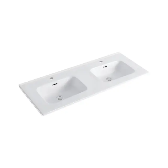 Wastafel 120cm dubbele wasbak wit Keramiek met Kraangaten – Dutchline OVI