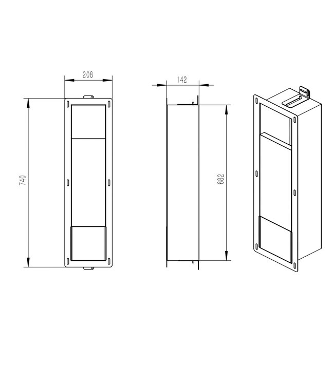 Inbouw Reserve Rol en Toiletrolhouder Rana 74x19x12cm RVS