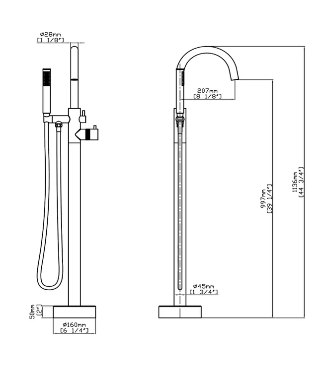 DutchLine Vrijstaande Badkraan met thermostaat S-Grip Chroom