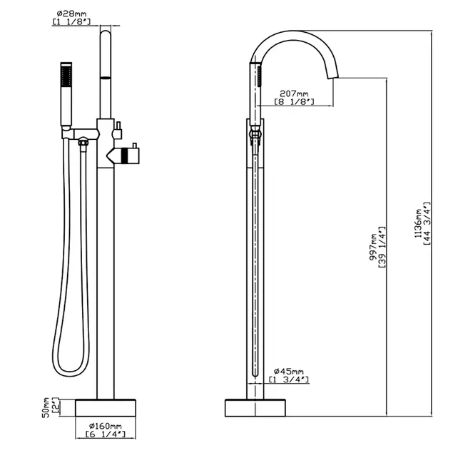 Vrijstaande Badkraan met thermostaat S-Grip Gunmetal