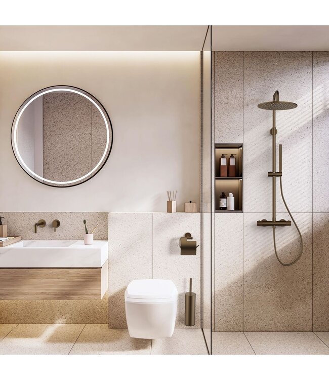 ALONI Toiletrolhouder Stria Mat Bruin Brons (PVD-gecoat) met klep