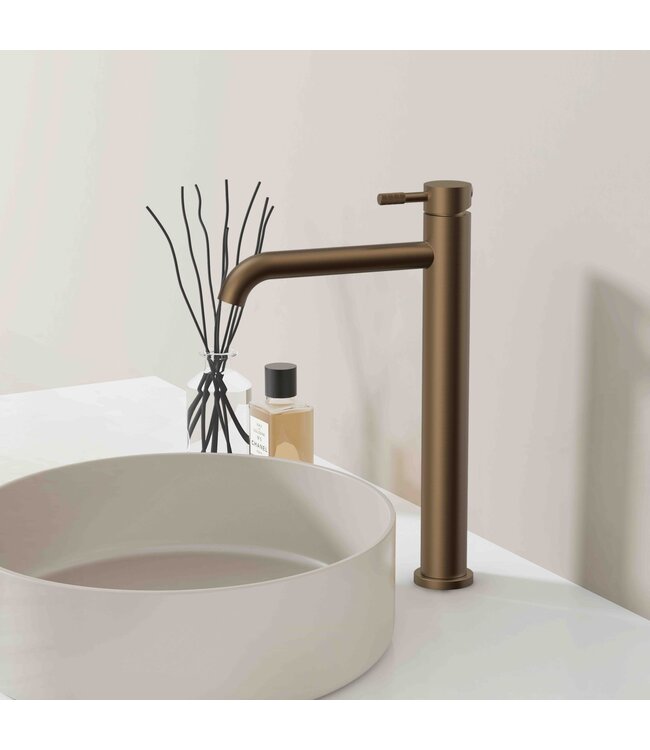 ALONI Wastafelkraan Stria Hoog Mat Bruins Brons PVD-gecoat Cold-start