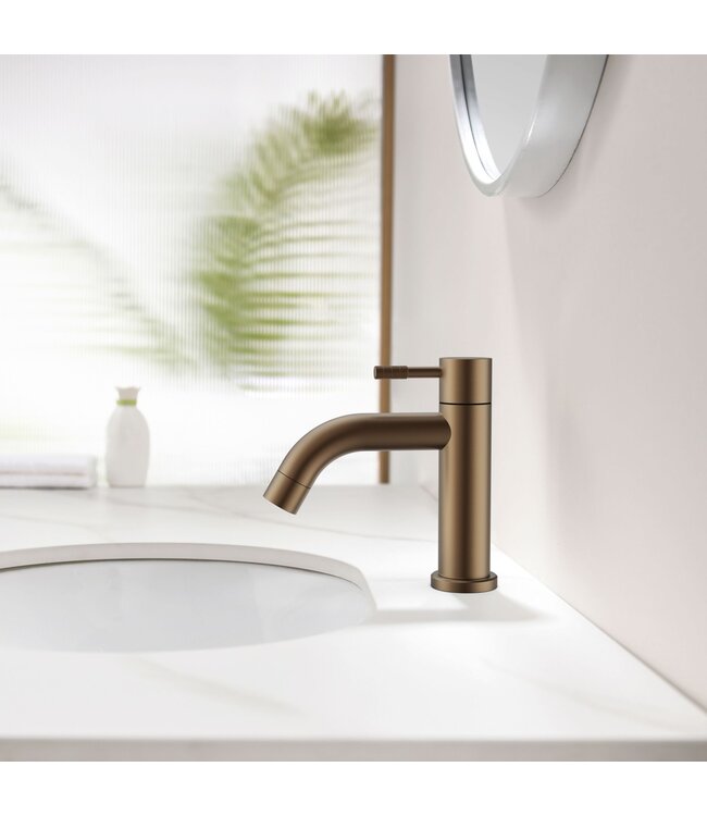 ALONI Wastafelkraan Stria Laag Mat Bruin Brons PVD-gecoat Cold-start