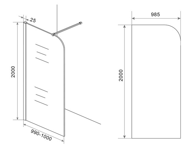 Inloopdouche Douchewand Curvea Helderglas 100x200cm Anti-kalk - 20.3567