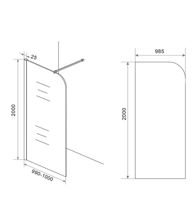 Inloopdouche Douchewand Curvea Helderglas 100x200cm Anti-kalk - 20.3567