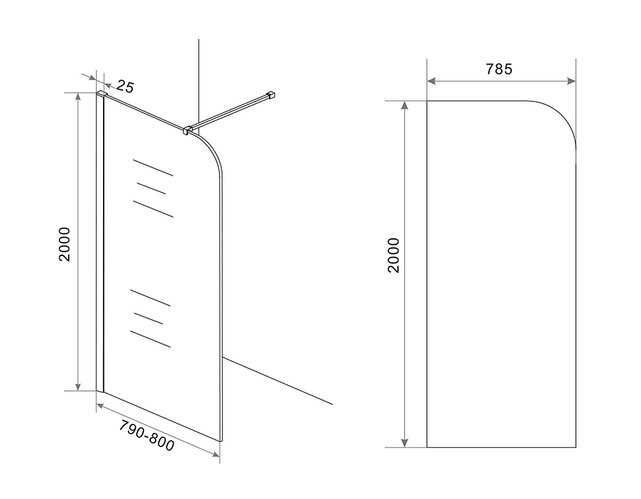 Inloopdouche Douchewand Curvea Rookglas 80x200cm Anti-kalk - 20.3586